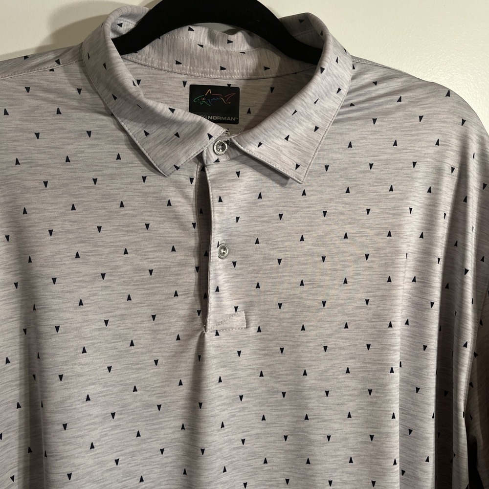Greg Norman Men's Golf Performance Polo Shirt Gray Arrow Print PlayDry XL